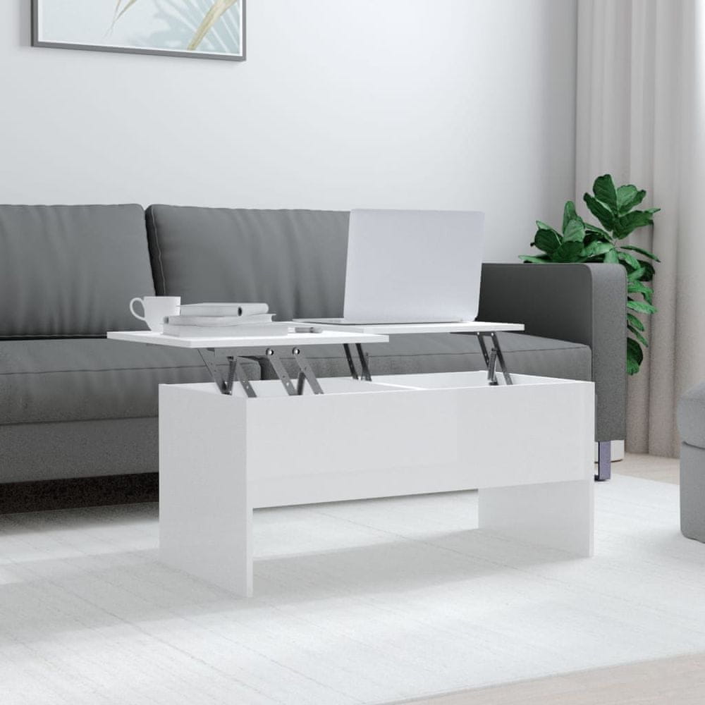 Vidaxl Konferenčný stolík, biely vysoký lesk, 102x50,5x46,5 cm